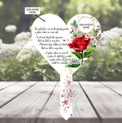 Rose heart memorial grave marker personalised for a loved one