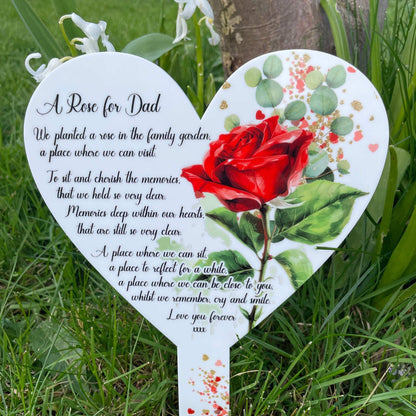 Rose poem heart grave marker with floral remembrance design