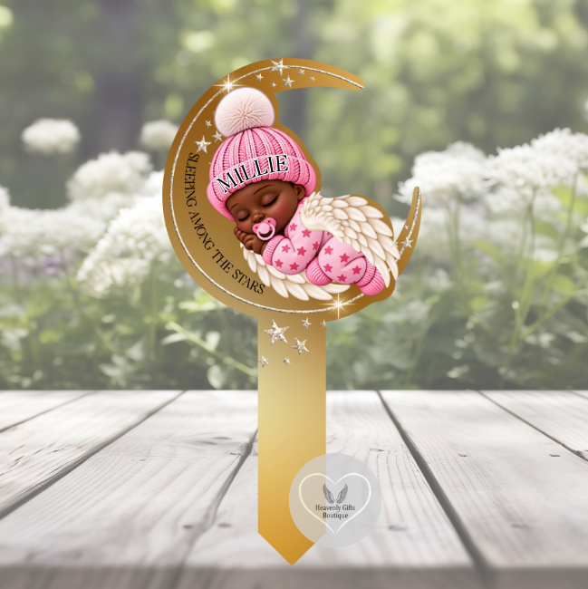 Sleeping Angel Baby grave marker and matching memorial bauble design for remembering a precious little one.