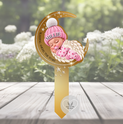 Acrylic Sleeping Angel Baby grave marker design for miscarriage, stillbirth and infant loss remembrance.
