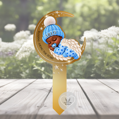 Sleeping Angel Baby remembrance grave marker design with sleeping baby and delicate star details.