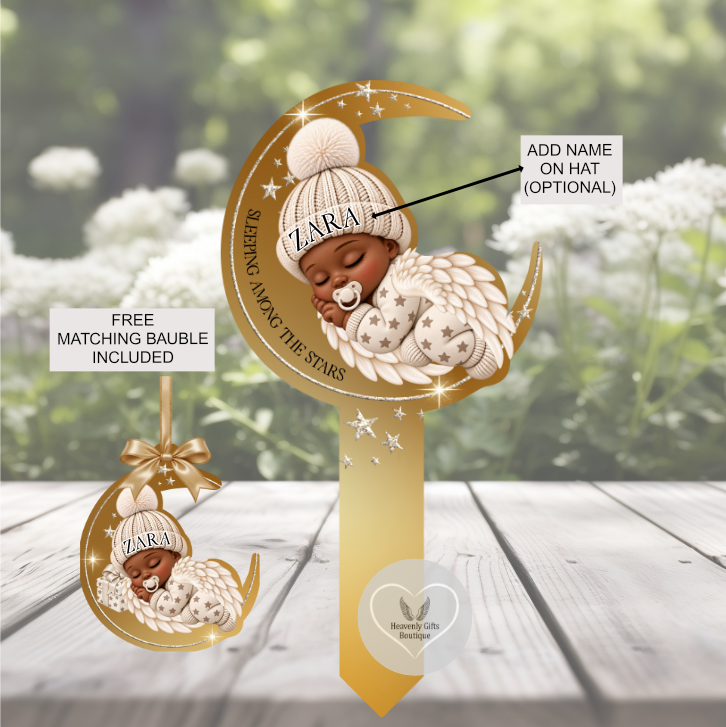Sleeping Angel Baby memorial design with the option to personalise the baby's hat with a name.