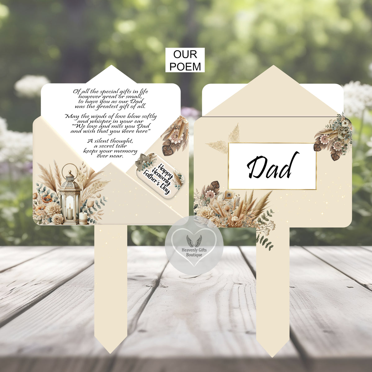 Front and back of Special Gifts In Life letter memorial grave marker