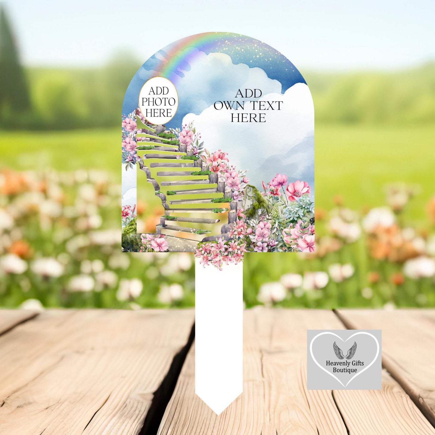 Stairs to Heaven graveside memorial marker for a loved one with photo