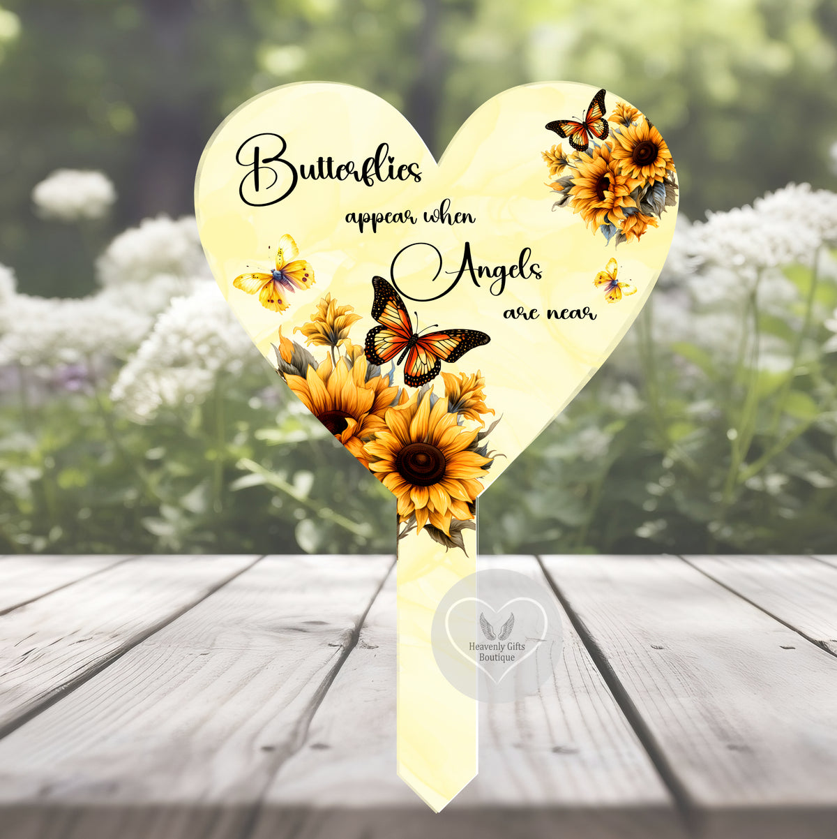 Sunflower and butterfly grave marker with remembrance poem