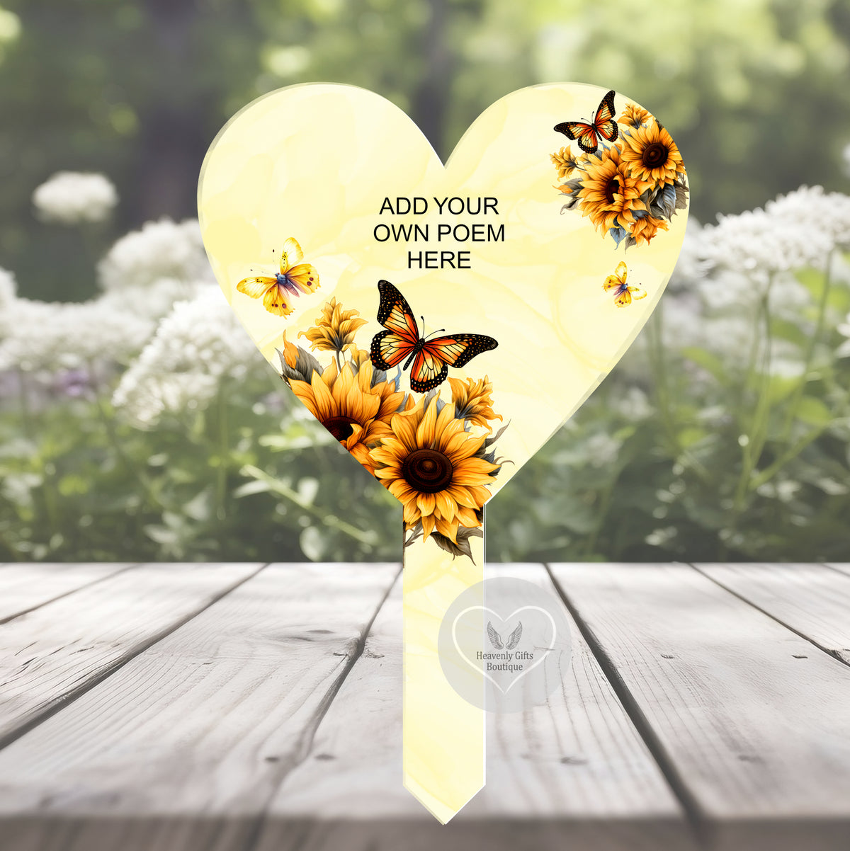 Sunflower and butterfly grave marker with your own poem and no photo