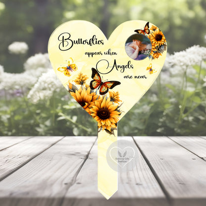 Sunflower and butterfly heart grave marker with personalised photo