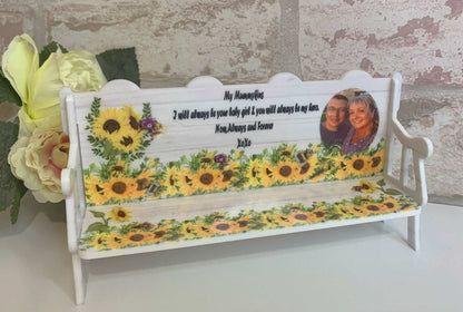 Sunflower memorial bench keepsake personalised in memory of a loved one