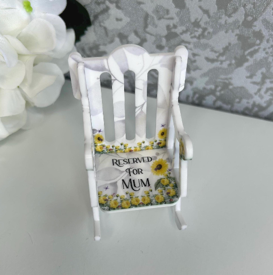 Handmade sunflower remembrance rocking chair personalised with a loved one's name