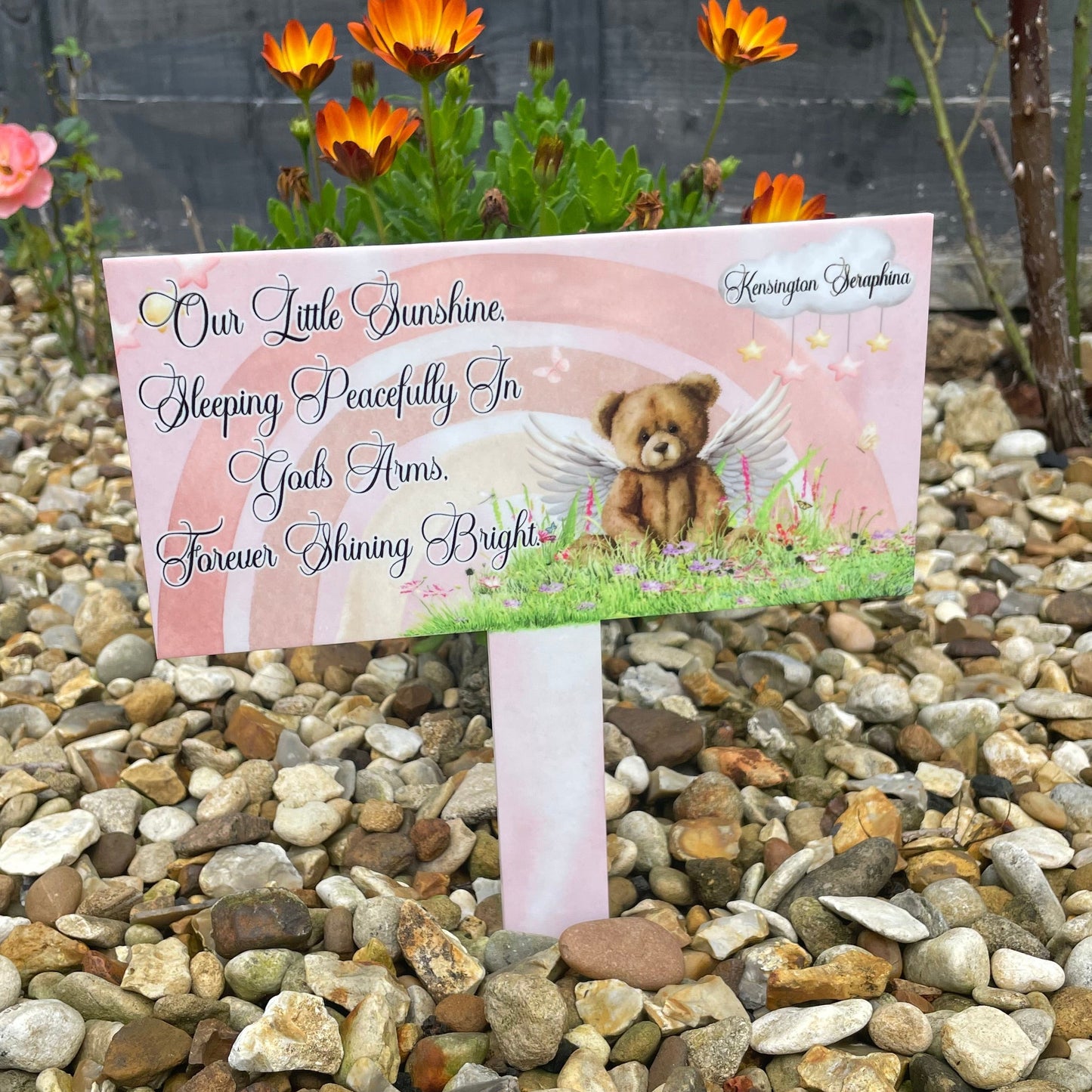 Teddy bear baby remembrance grave marker with personalised name