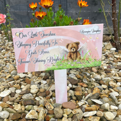 Teddy bear baby remembrance grave marker with personalised name