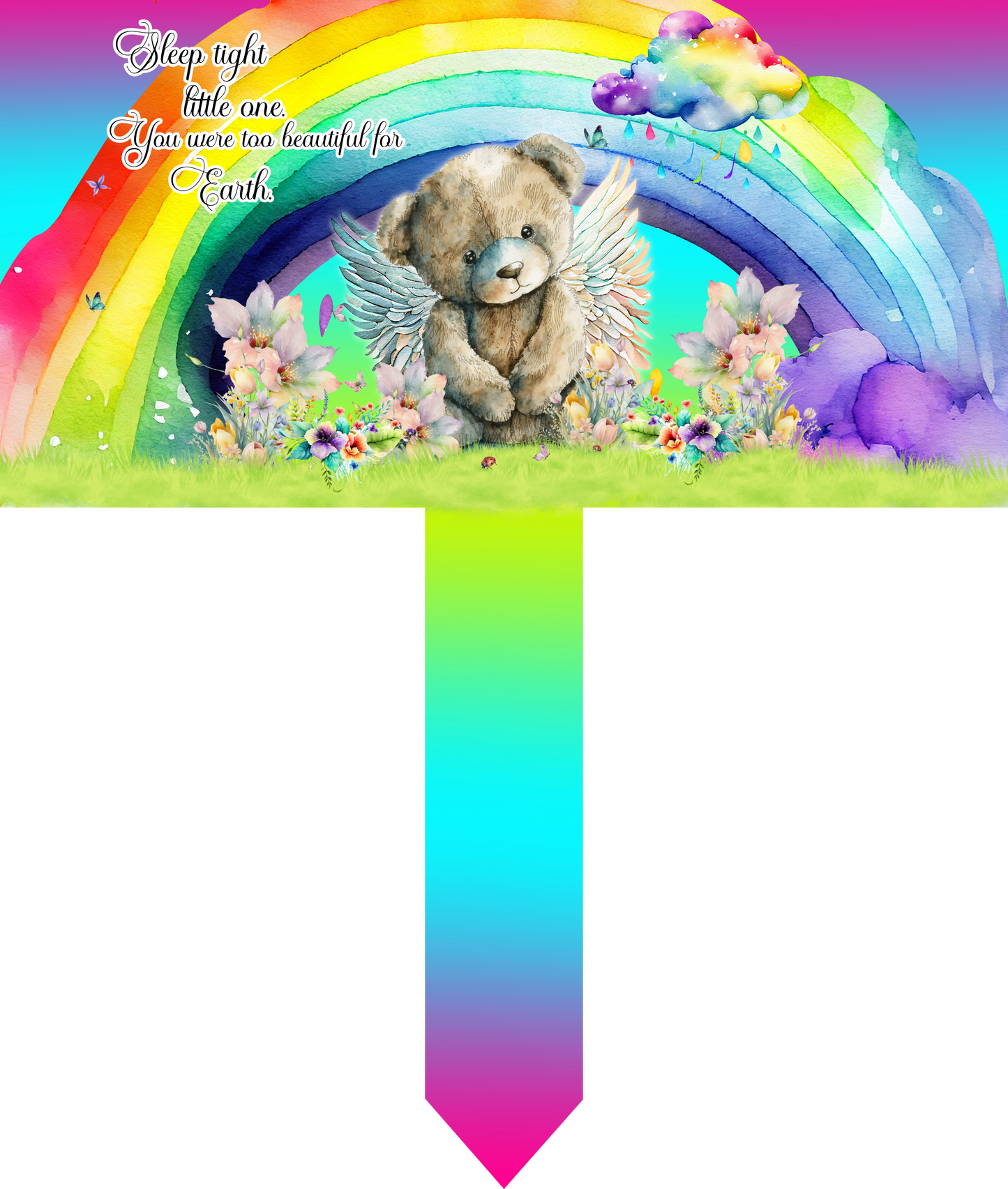 Teddy bear and rainbow baby memorial grave marker