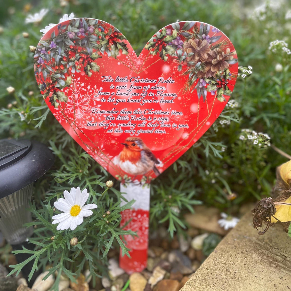 This Little Robin Christmas heart memorial grave marker