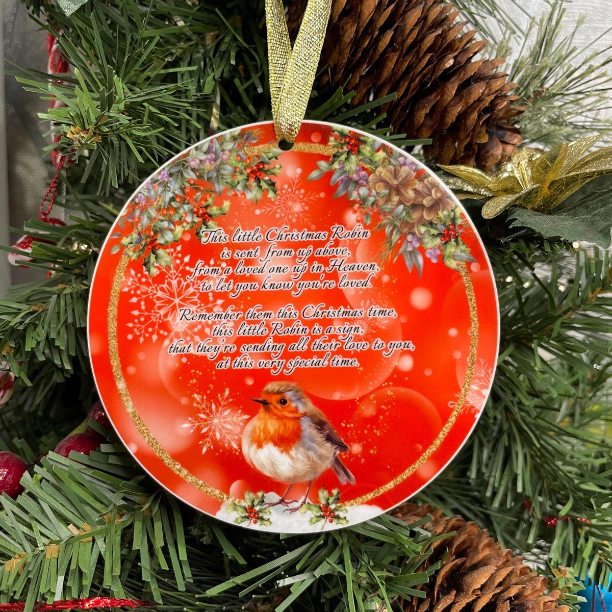 This Little Robin Christmas memorial bauble for a loved one