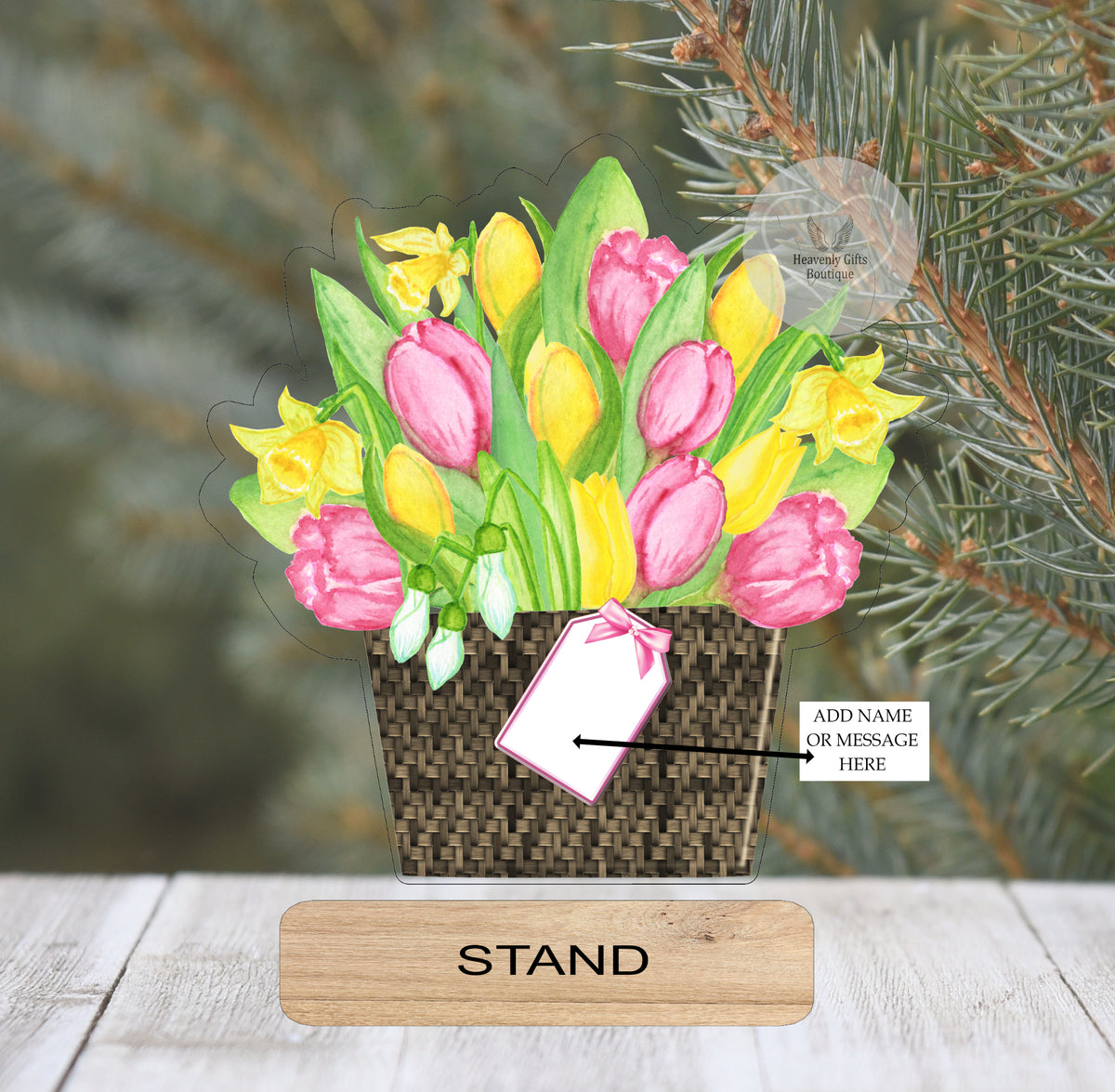 Personalised tulip flower bouquet plaque with name and own wording