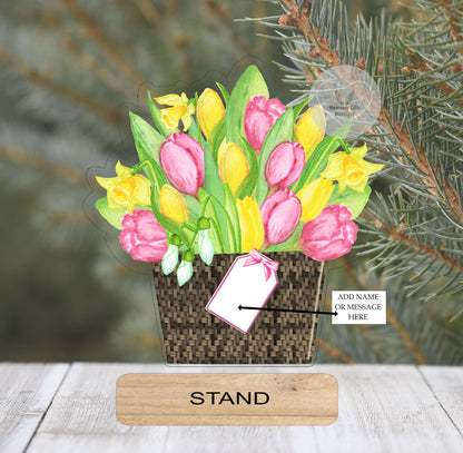 Personalised tulip flower bouquet plaque with name and own wording
