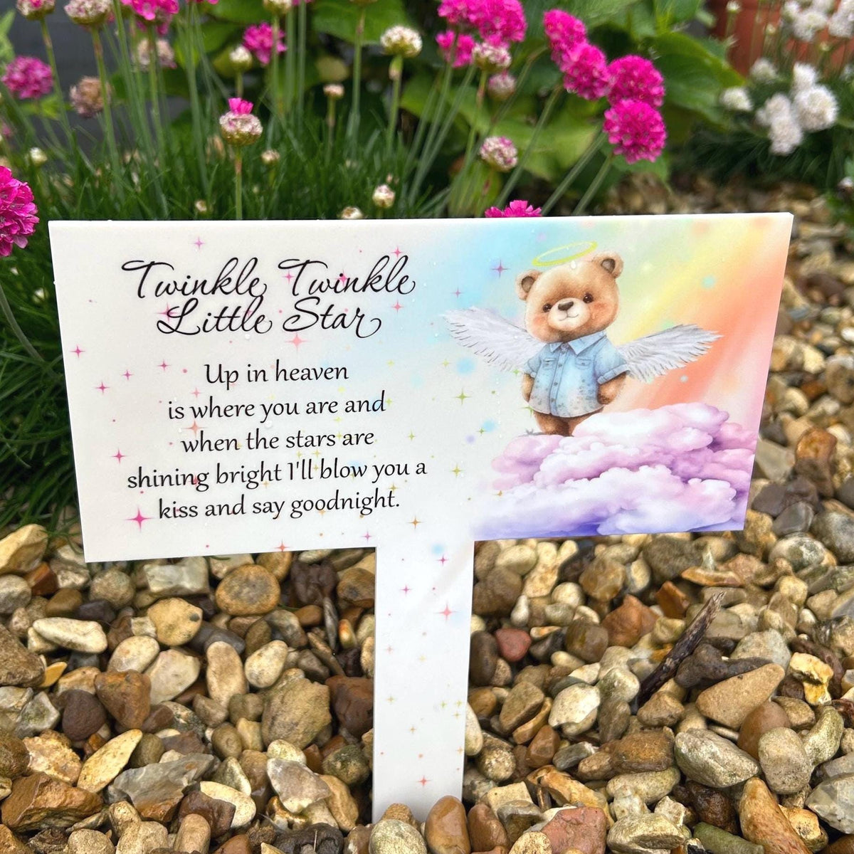 Twinkle Twinkle Little Star personalised baby grave marker with teddy bear