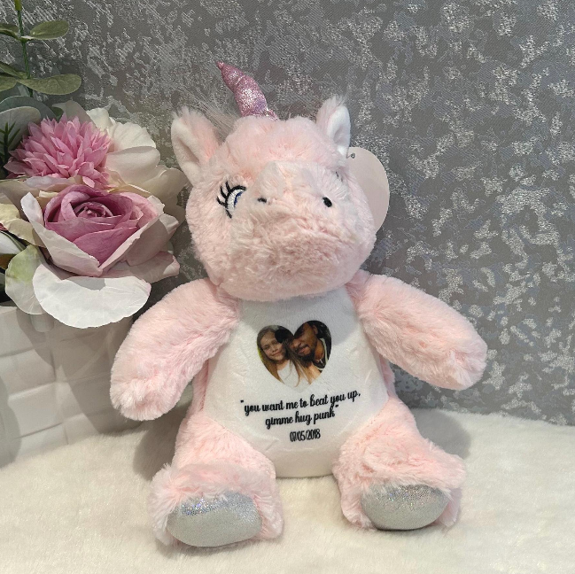 Unicorn memorial teddy bereavement keepsake with personalised photo