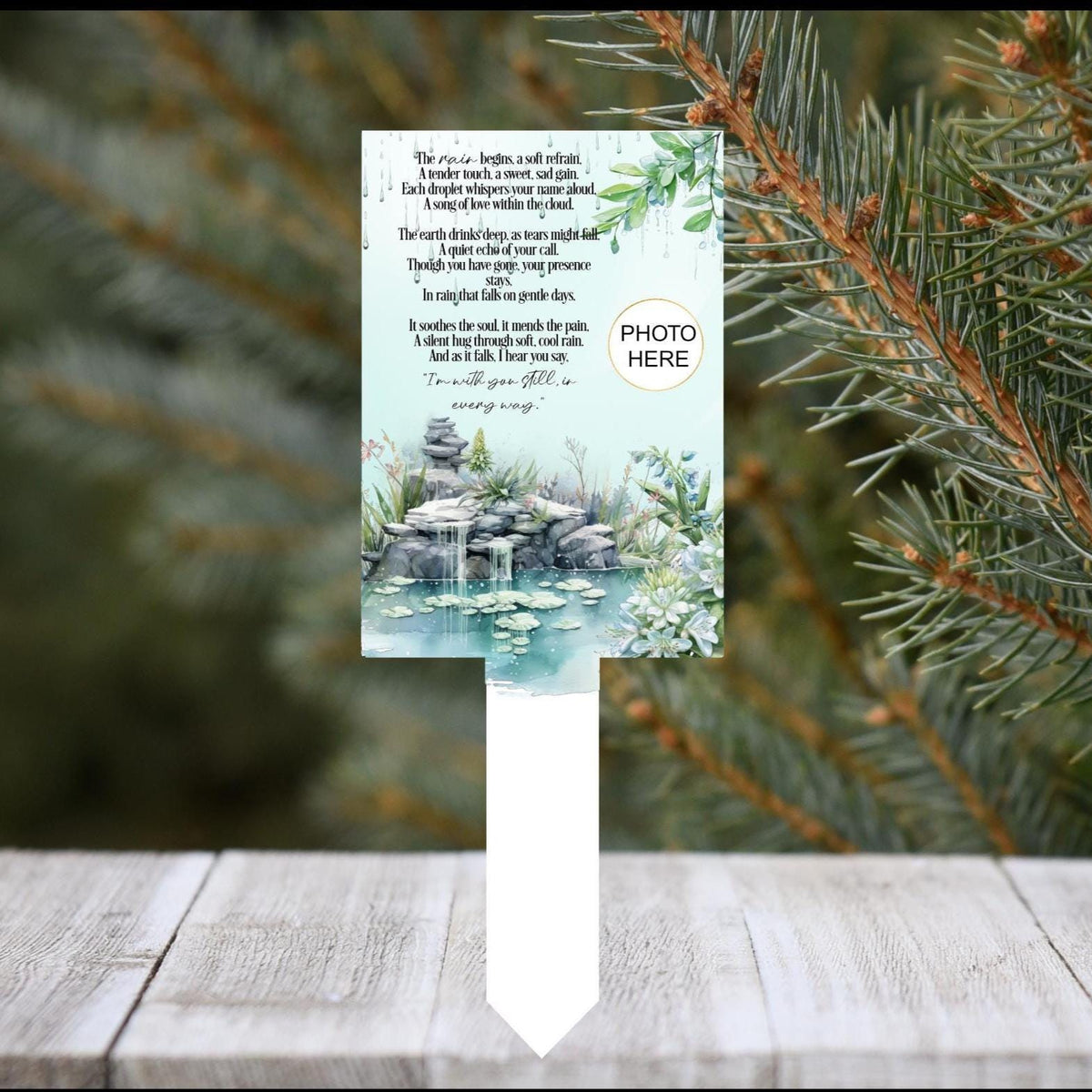 Waterfall memorial grave marker with your own remembrance poem