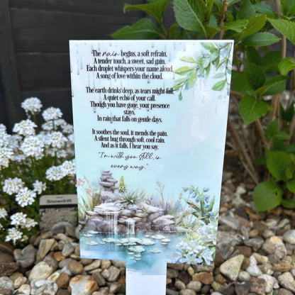 Waterfall remembrance grave marker with memorial poem