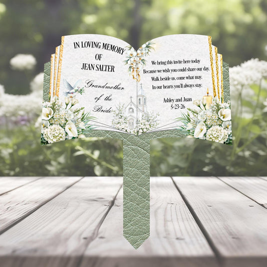 Wedding invitation memorial grave marker with personalised names and wedding date