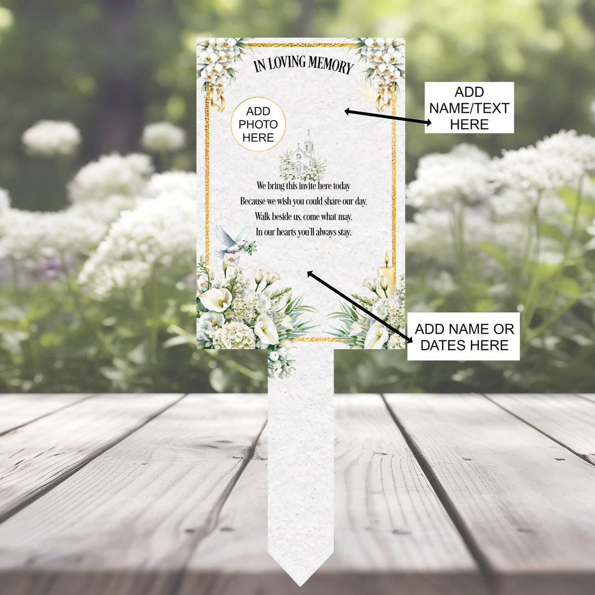 Wedding invite memorial grave marker for a loved one in heaven