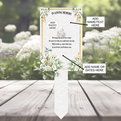 Wedding invite memorial grave marker for a loved one in heaven