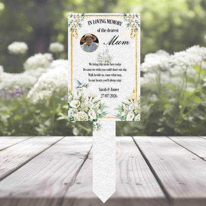 Wedding memorial grave marker Reserved Seat in Heaven with white floral design