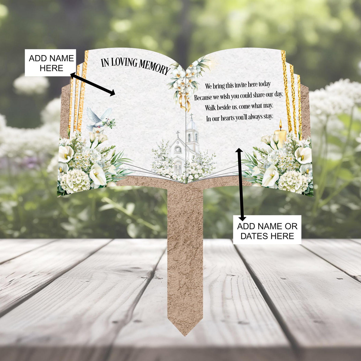 Wedding remembrance grave marker with personalised photo and wording