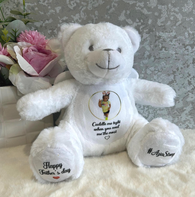 White angel wings memorial teddy with personalised photograph