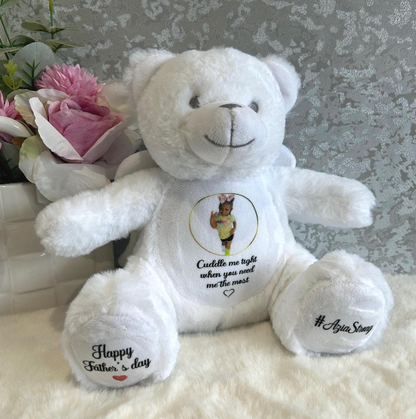 White angel wings memorial teddy with personalised photograph
