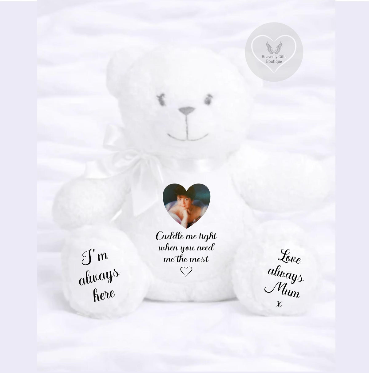 White Cuddle Me Tight personalised memorial teddy bear