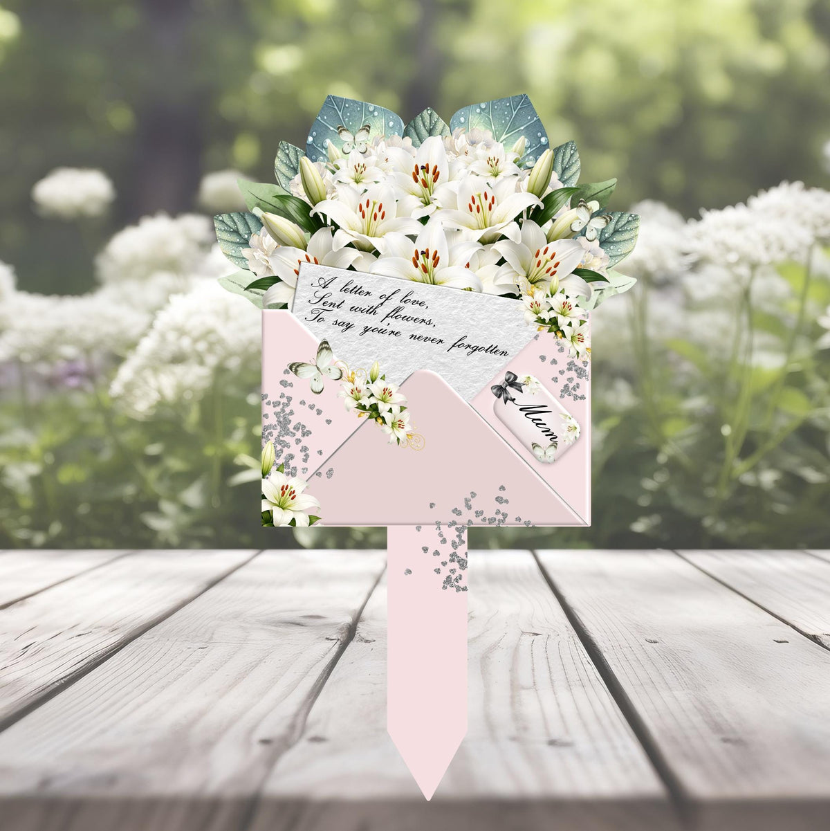 White lily grave marker personalised with your own memorial wording