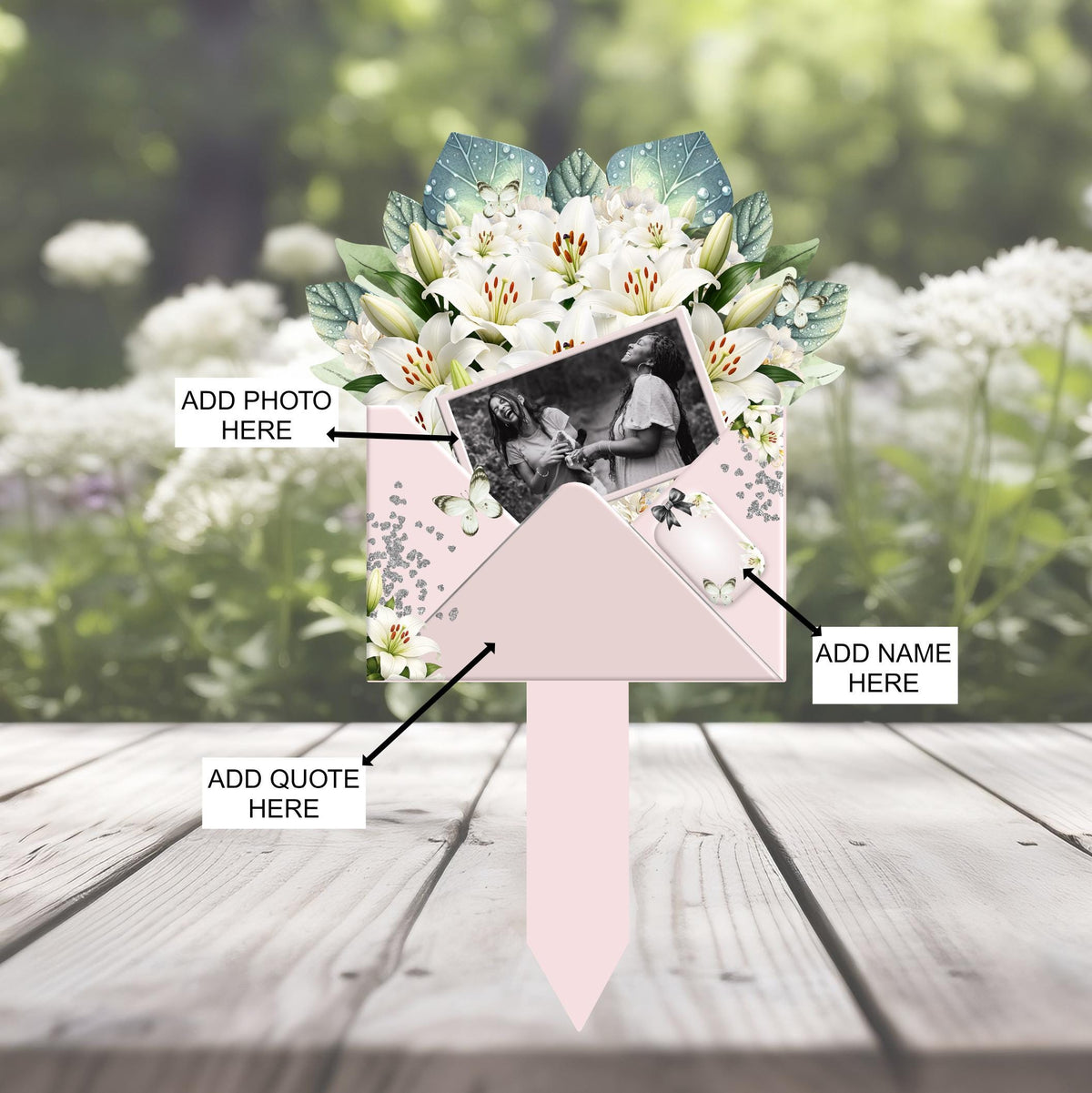 White lily memorial flower grave marker for year-round remembrance