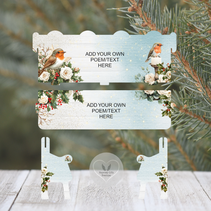 White rose and robin Christmas remembrance bench personalised for a loved one