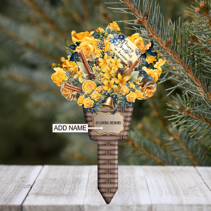 Yellow Christmas memorial flower grave marker personalised with name