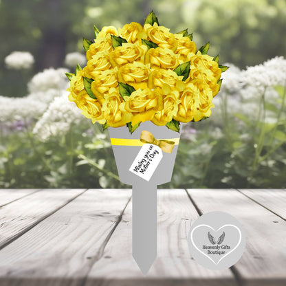 Yellow roses flower bouquet grave marker personalised remembrance tribute