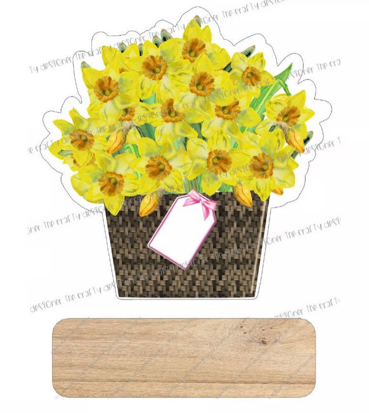 Personalised daffodils flower bouquet plaque displayed on its stand
