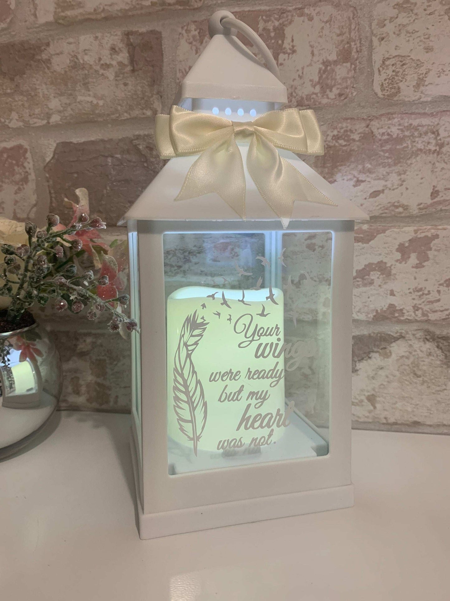Your Wings Were Ready memorial LED lantern with remembrance wording