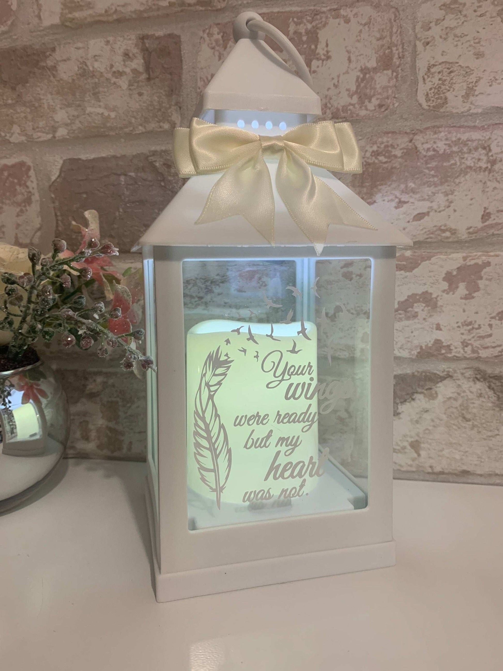 Your Wings Were Ready memorial LED lantern with remembrance wording
